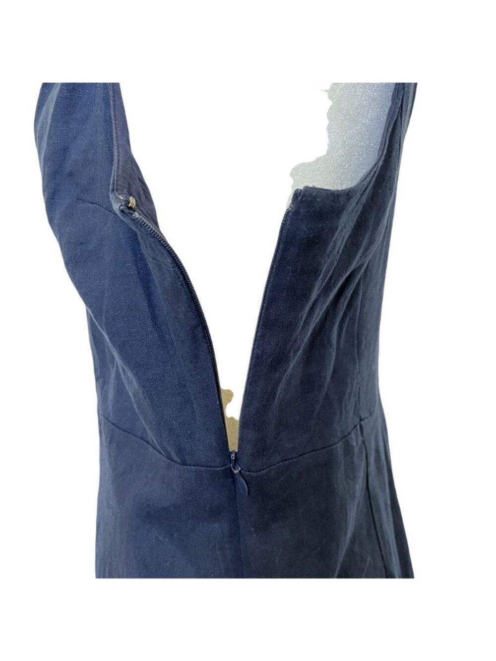 Gap Navy Linen Midi Dress Tie Shoulder Deep V Preppy Coastal Resort - Picture 5 of 11